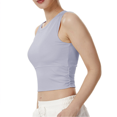 Summer sports bra with chest pad for women's fitness quick-drying top outer wear shockproof yoga nylon glossy bra vest