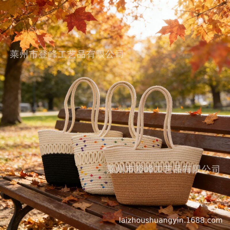 Autumn and Winter Color-Blocking French-Style Woven Bag for Women 2025 New Model Basket Shoulder Bag with Hollow Pattern Tote Bag Lightweight