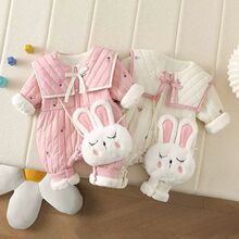 婴儿秋冬装薄棉连体衣服女宝宝新款网红超萌棉服公主哈衣洋气爬服