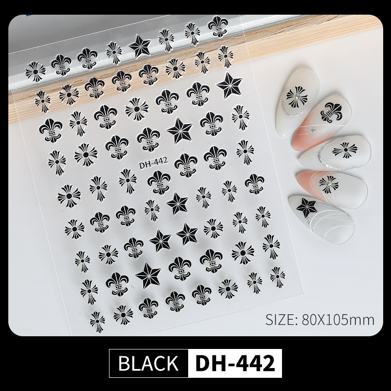 黒と白のクローハートネイルアートステッカー粘着裏地付きレトロゴシッククロスパターンネイルステッカージュエリー DH スタイル|undefined