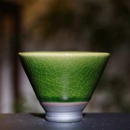 建阳建盏三合堂冰裂绿翡翠原矿主人杯帝王绿茶具公道杯盖碗束口盏