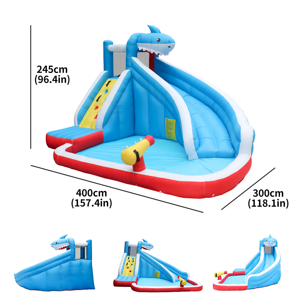 Dr. Dolphin, castillo inflable para el hogar, tobogán de tiburón pequeño, cama de salto inflable para el hogar, tobogán de chorro de agua para niños