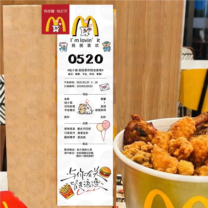 520 レシート バレンタインデー サプライズ ギフト 記念日 装飾 マクドナルド 告白 プロポーズ お金のあるフライドポテトボックス|undefined