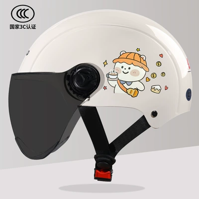 Motosiklet kaskı (dəbilqə) National Standard Helmet for Men and - white-brown-short-mirror