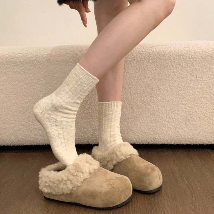 Women's 2026 New Winter Plush Half-Slippers: Height-Increasing Thick-Soled Fleece-Lined Birkenstock-Style Snow Boots and Cotton Slippers for Outdoor Wear Women's 2026 New Winter Plush Half-Slippers: Height-Increasing Thick-Soled Fleece-Lined Birkenstock-Style Snow Boots and Cotton Slippers for Outdoor Wear