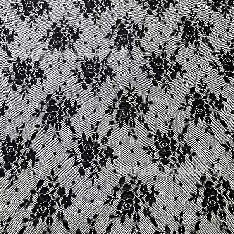 2026 tejido de encaje de manga larga plegado para usar camiseta de fondo tejido de encaje de albaricoque blanco y negro en stock