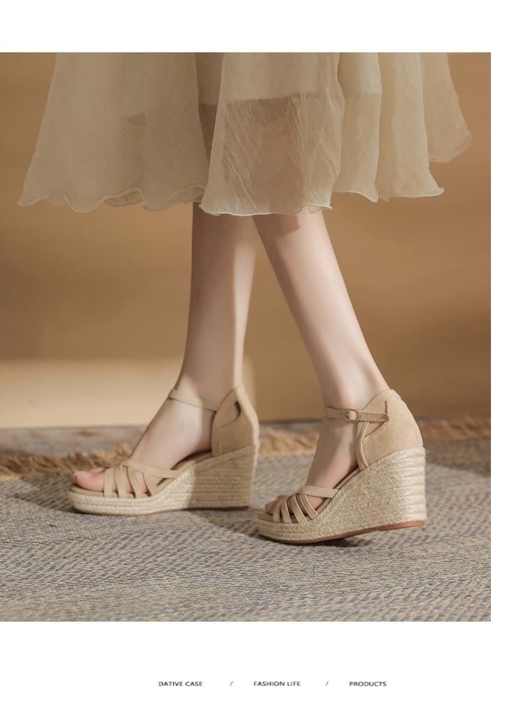Sandal cao gót nữ hở mũi đế xuồng bọc dây thừng gót 9 cm — màu đen chi tiết 8