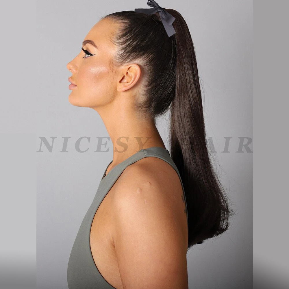 Cinturón enrollado trenza de cola de caballo sintética fibra química cabello recto ligeramente curvado peluca de moda encantadora extensión de cabello peluca