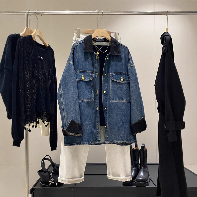 Heavy Craft Denim Jacket for Women 2025 Autumn New Popular Style Stunning Retro Washed High-End Jacket Top