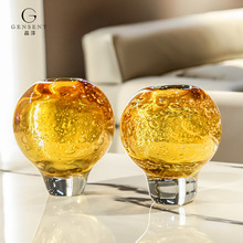 晶淳 琥珀色泡泡花器 水晶琉璃玻璃球形客厅插花饰品高档大气摆件