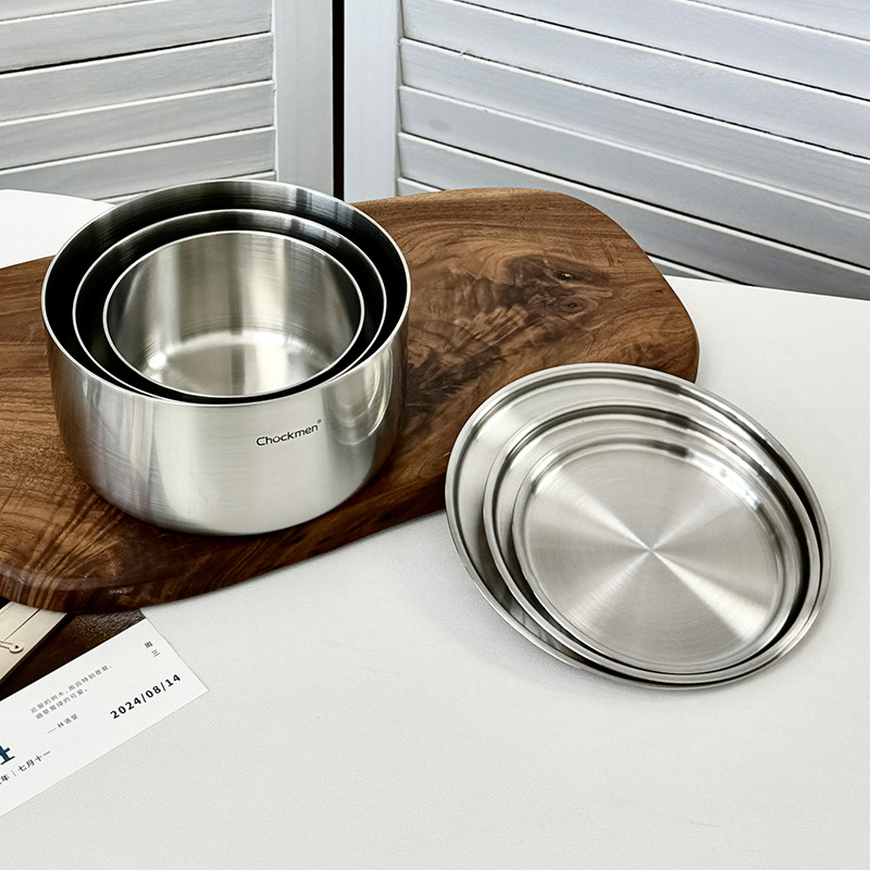 18 / 10 acero inoxidable con cubierta de cuenco de huevo al vapor, condimento de fondo plano, cuenco grueso para niños, cuenco al vapor de sopa al vapor