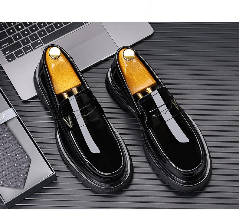 Giày lười nam da bò tráng gương, đế dày tăng chiều cao, gót 3–5 cm — màu đen, vàng nâu chi tiết 16