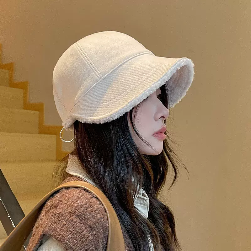 加厚渔夫帽子女冬季新款百搭高颜值洋气上档次双面戴修脸鸭舌帽