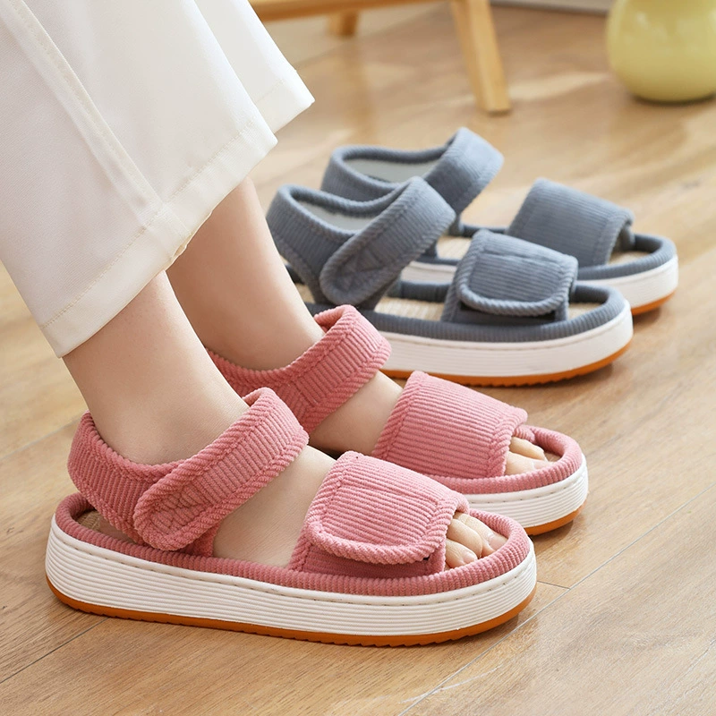 Льняные тапочки женские летом поглотить пот и нескользкие мягкие подошвы для отекших ног