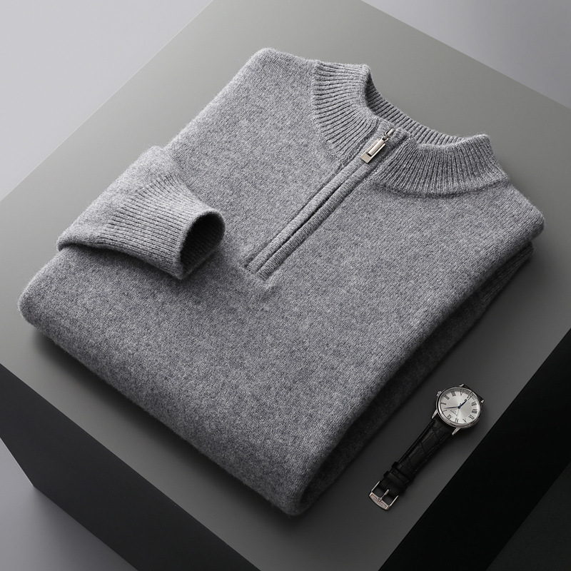 Autumn and Winter new men's sweater half high zipper bottoming long sleeve business casual youth full wool thickened sweater