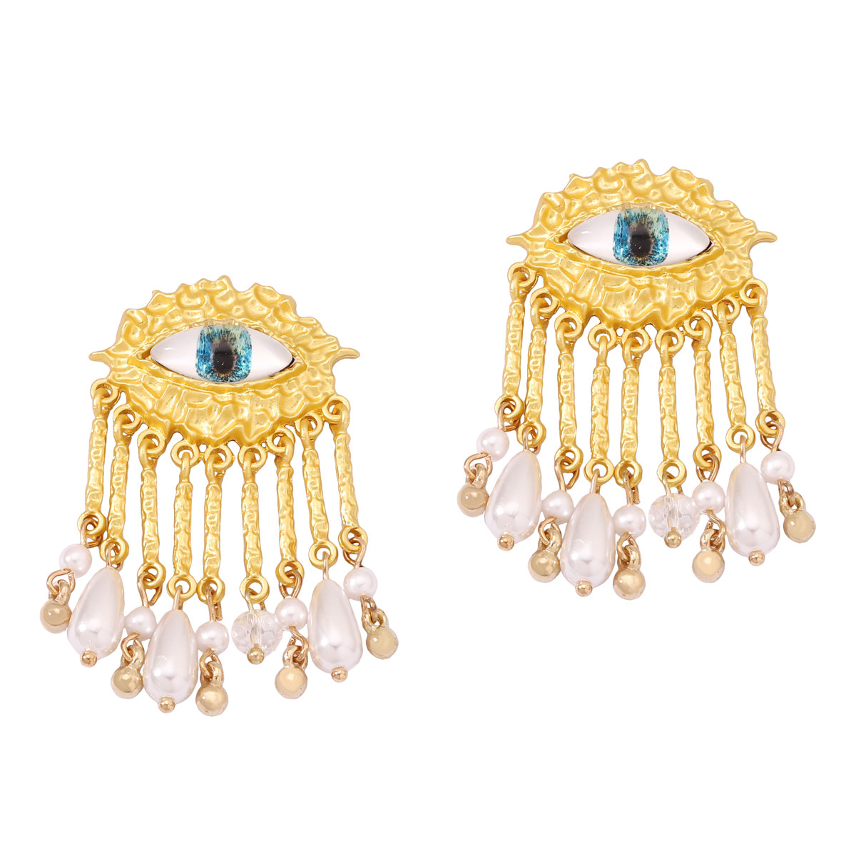 Vintage Pearl Tassel Drop Earrings With Eye Design For Women_voghion.com