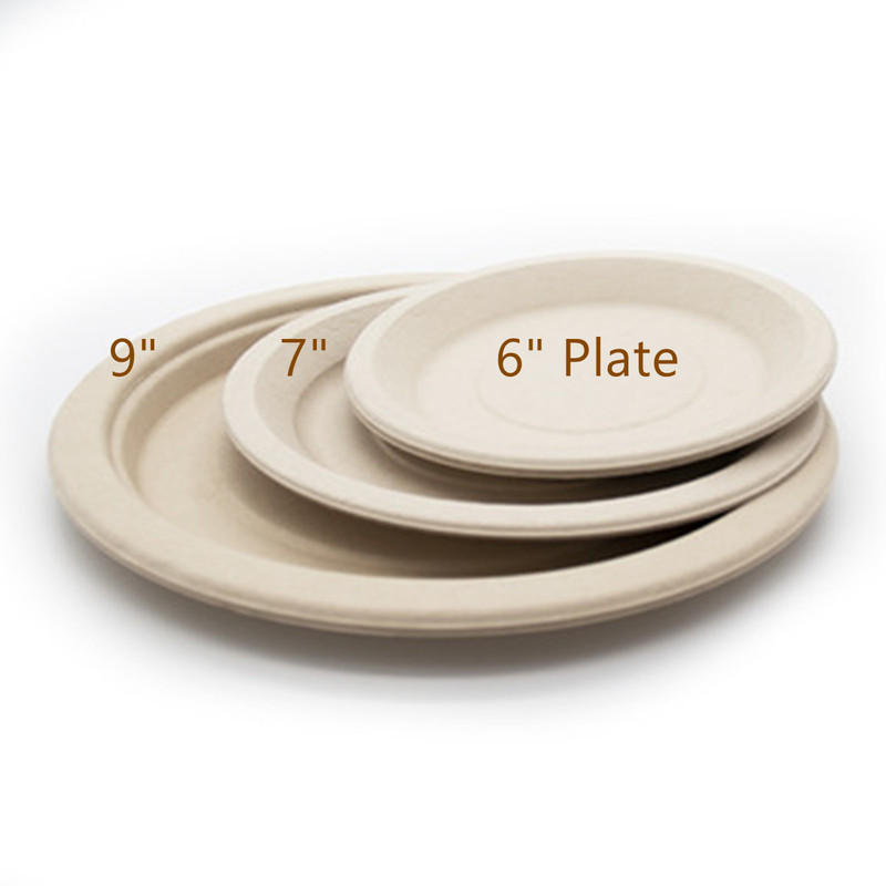 Disposable thickened paper plate paper bowl separated plate plate outdoor barbecue bamboo fiber degradable tableware wholesale