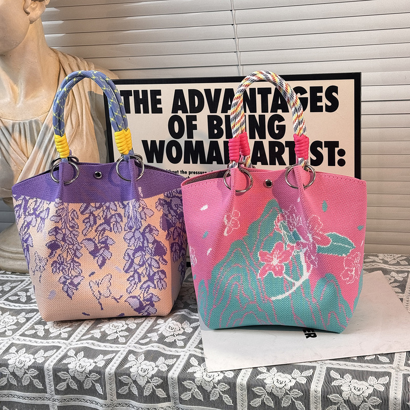 207 Models of Cross-Border Popular Small Square Bags, Knitted Portable Large-Capacity Lunch Bags for Work, Commuting, and Gift Bags