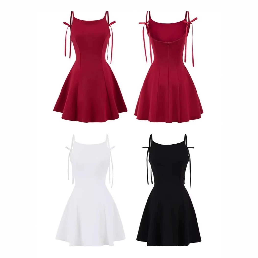 Трансграничная женская оптовая продажа европейский и американский стиль бант стример сексуальный квадратный воротник подтяжка юбка с высокой талией тонкое платье