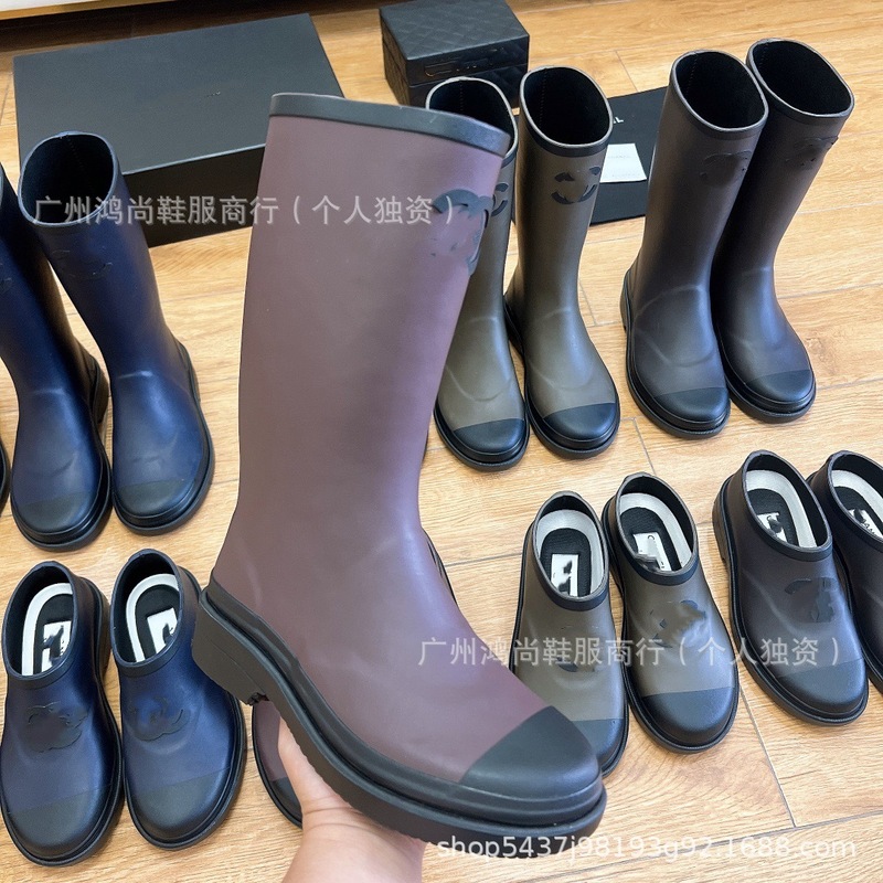 稥系列中筒中古无缝雨靴2025年早春系列骑士靴印花底女鞋雨鞋女靴|undefined