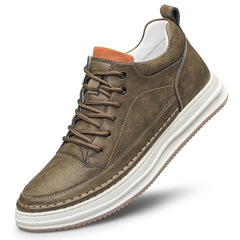 Men's trendy Korean style autumn invisible inner height increasing men's shoes round toe shallow mouth men's casual shoes high top black sneakers