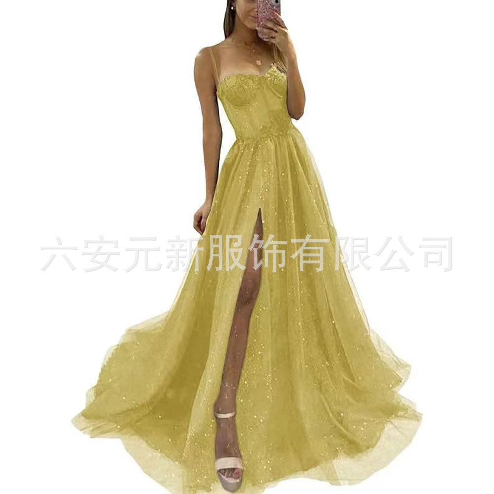 Europa y América del comercio exterior Amazon AliExpress deseo sexy nuevo largo elegante sexy negro adelgazamiento split vestido image 10