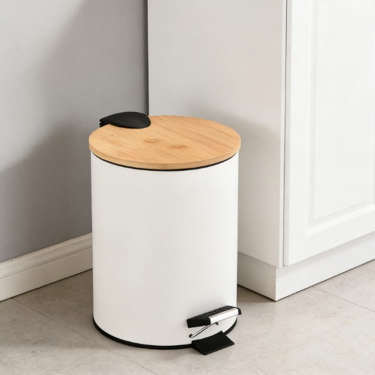家用厨房客厅新款弧形脚踏新型塑料脚踏薄竹盖不锈钢便携手垃圾桶