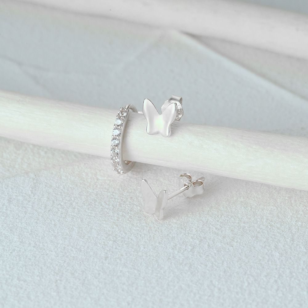 3g Weight Hoop Earrings, Ear Studs Classification 1 Set Quantity Daily Occasion 925 Sterling Silver Material Star, Butterfly Pattern Women's Gender Plating Design Simple Style Style 1 Set 925 Sterling Silver Star Butterfly Hoop Earrings Ear Studs 61