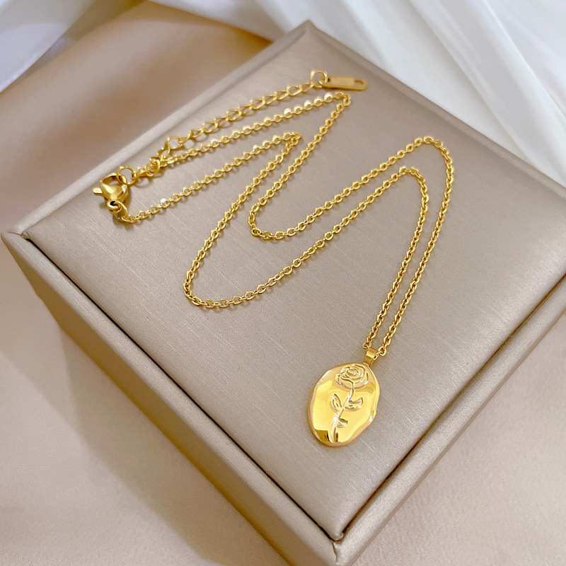 【通体钛钢】异形玫瑰女小众设计简约吊坠短款锁骨链韩版冷淡风颈详情9