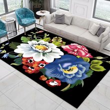 花朵田园风3D印花地毯厂家批发大尺寸客厅卧室方形地毯地垫可代发