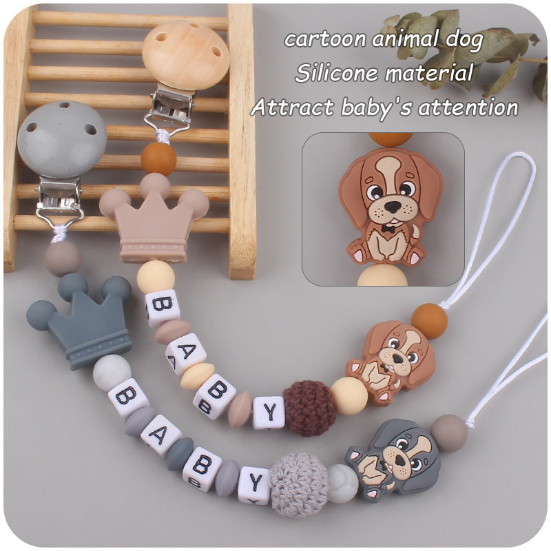 Suministros de bebé de silicona chupete Cadena de dibujos animados animal perro mordedura de silicona molar Cadena de juguete Nuevo