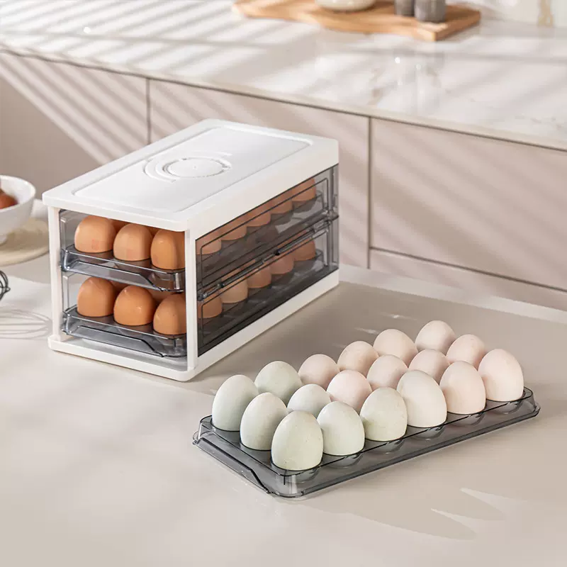 大容量双层鸡蛋收纳抽屉式带提手冰箱专用鸡蛋保鲜盒厨房储物盒