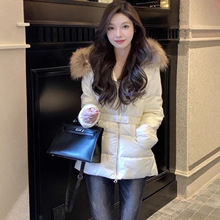 羽绒服女大毛领90白鸭绒保暖加厚中长款收腰面包服棉衣连帽外套冬
