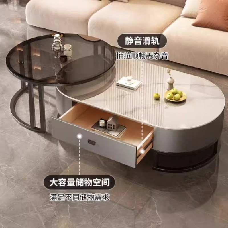 Mesa de té de tabla de roca, sala de estar doméstica de lujo ligero y moderno 2025, nueva combinación de mesa de té ovalada simple de tipo pequeño