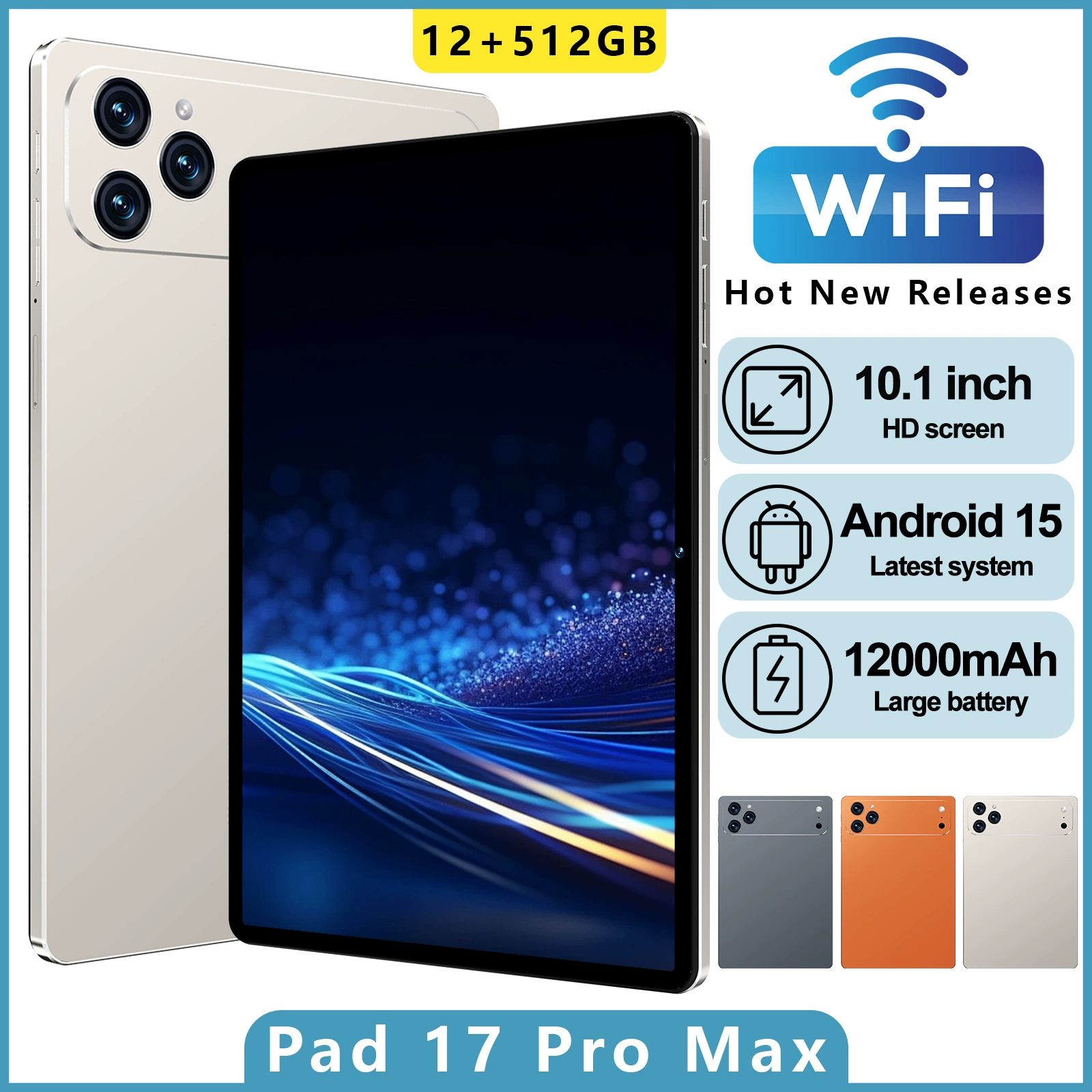 Планшет Pad 17 Pro Max, 10,1″ HD, Android 15, 12 000 mAh