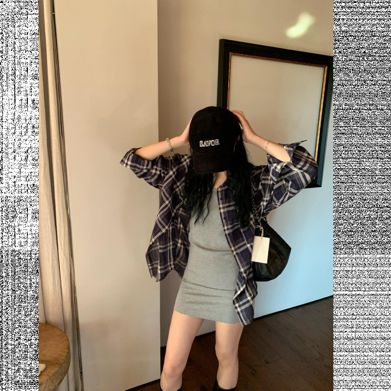 满江月宽松慵懒百搭格子衬衫女春秋季薄款设计感别致薄款外套上衣|undefined