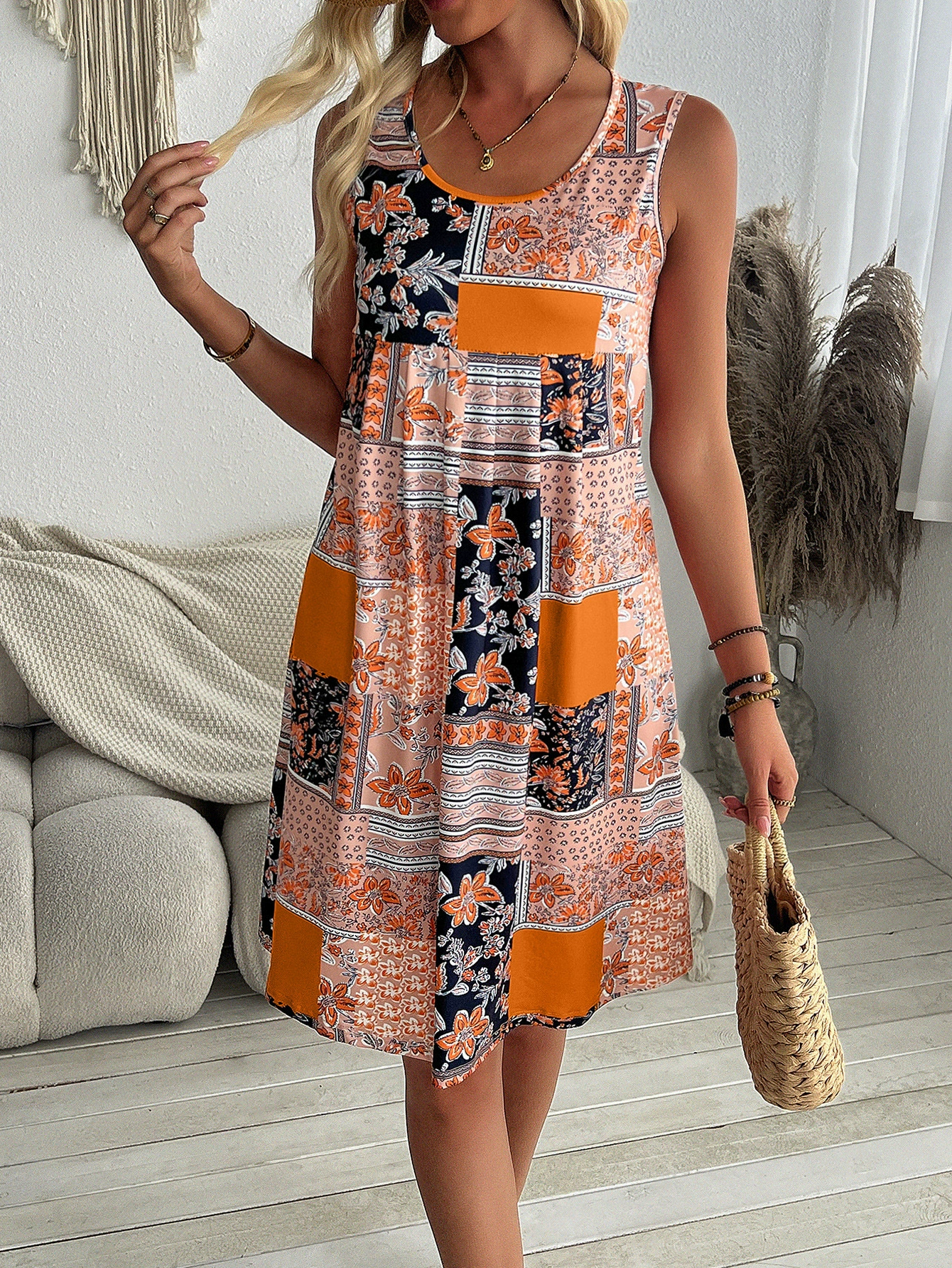 2024 весна и лето Европа и США трансграничная новая женская одежда Amazon Independent Station модное платье с принтом женщины