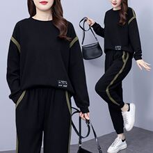 斤大码女装休闲套装女新款秋季时尚宽松减龄洋气两件套