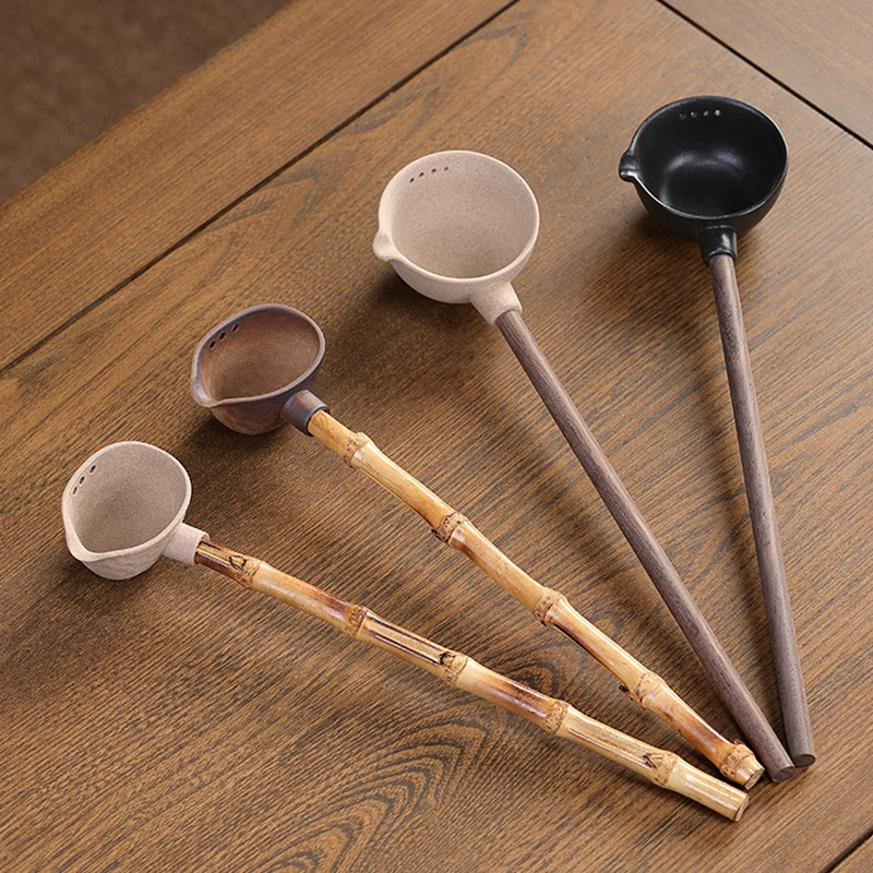 Чайная ручка, чайный набор кунг-фу, керамическая чайная ложка, черный сандал, длинный медицинский камень, разделитель для чая, ручка с защитой от ожогов, бамбуковая ложка, ложка для воды