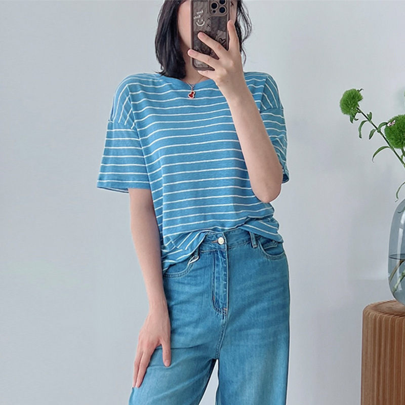 Italian Max Runway Fashion High-End Simple Versatile Loose Butterfly Round Neck Short-Sleeve T-Shirt with Side Slit Hems