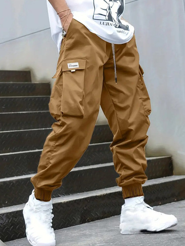 Large size overalls autumn Japanese fashion brand men's casual pants, multi-pocket, young and loose leg straps