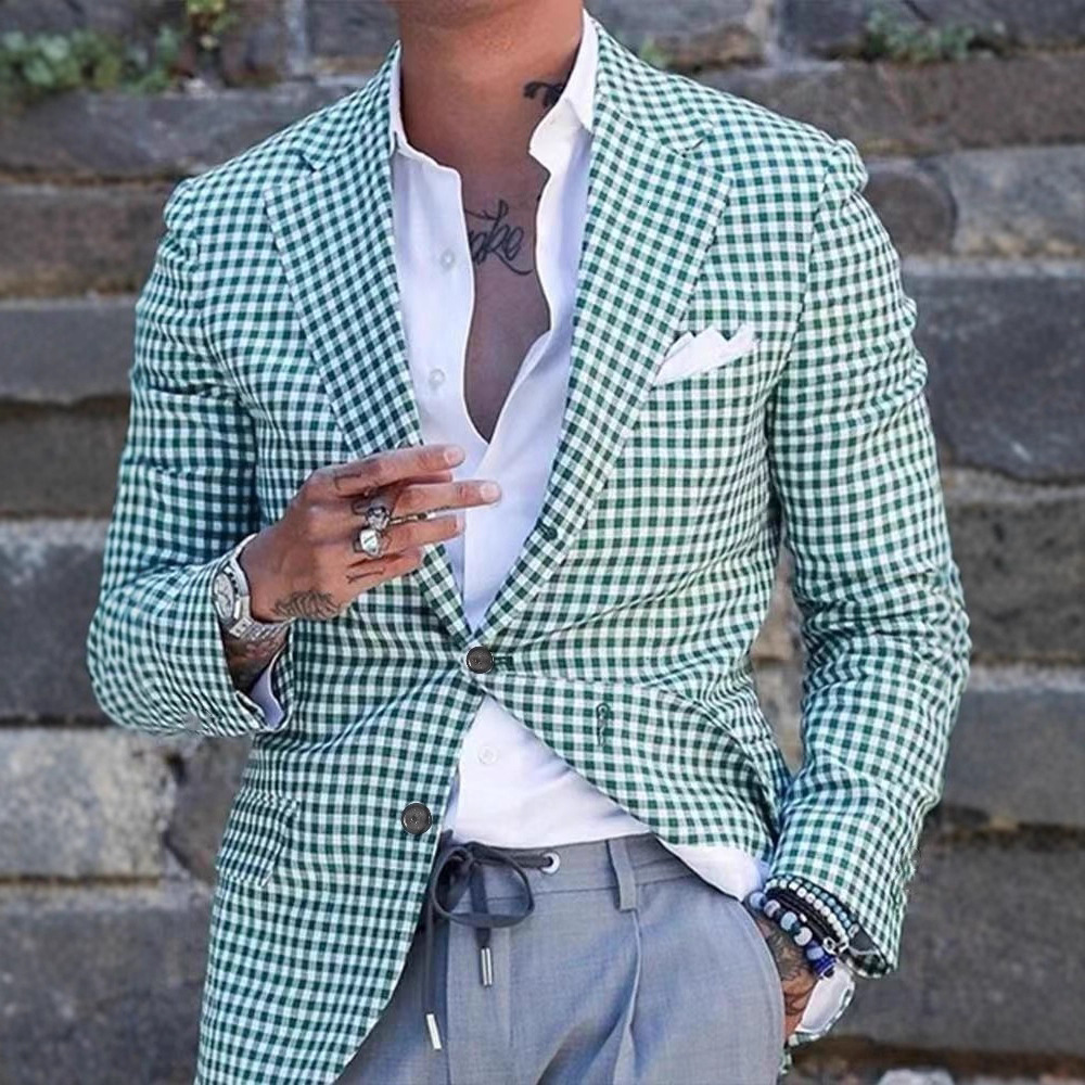 Cross-border foreign trade model, new spring and autumn digital print plaid men's casual suit jacket