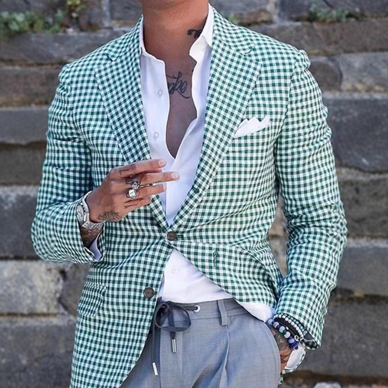 Cross-border foreign trade model, new spring and autumn digital print plaid men's casual suit jacket