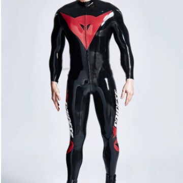 Latex Clothing, Cycling Suit, One-Piece Latex Suit, Bodysuit, Cos Bodysuit, Front Zipper with Crotch Opening