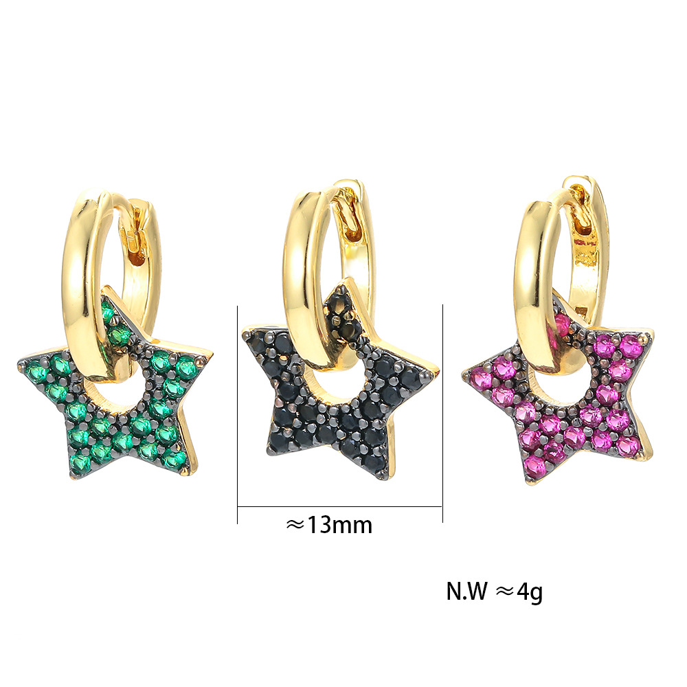 Großhandel Schmuck Fünfzackiger Stern Diamant Kupfer Ohrclip Nihaojewelry display picture 2