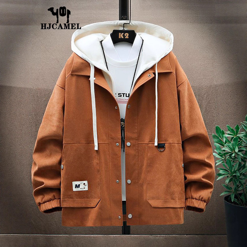 Camel Hjcamel Men's Fake Two-Piece Jacket Spring, Autumn and Winter Casual Workwear Style Jacket