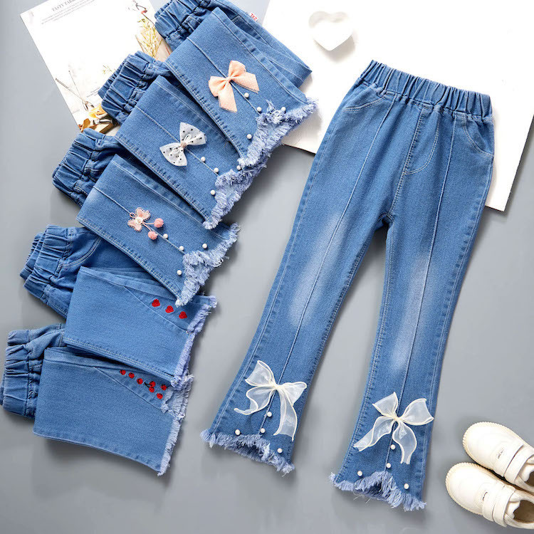 Children's clothing wholesale girls' jeans spring and autumn medium and large children's wide-leg pants baby casual girls' flared long pants