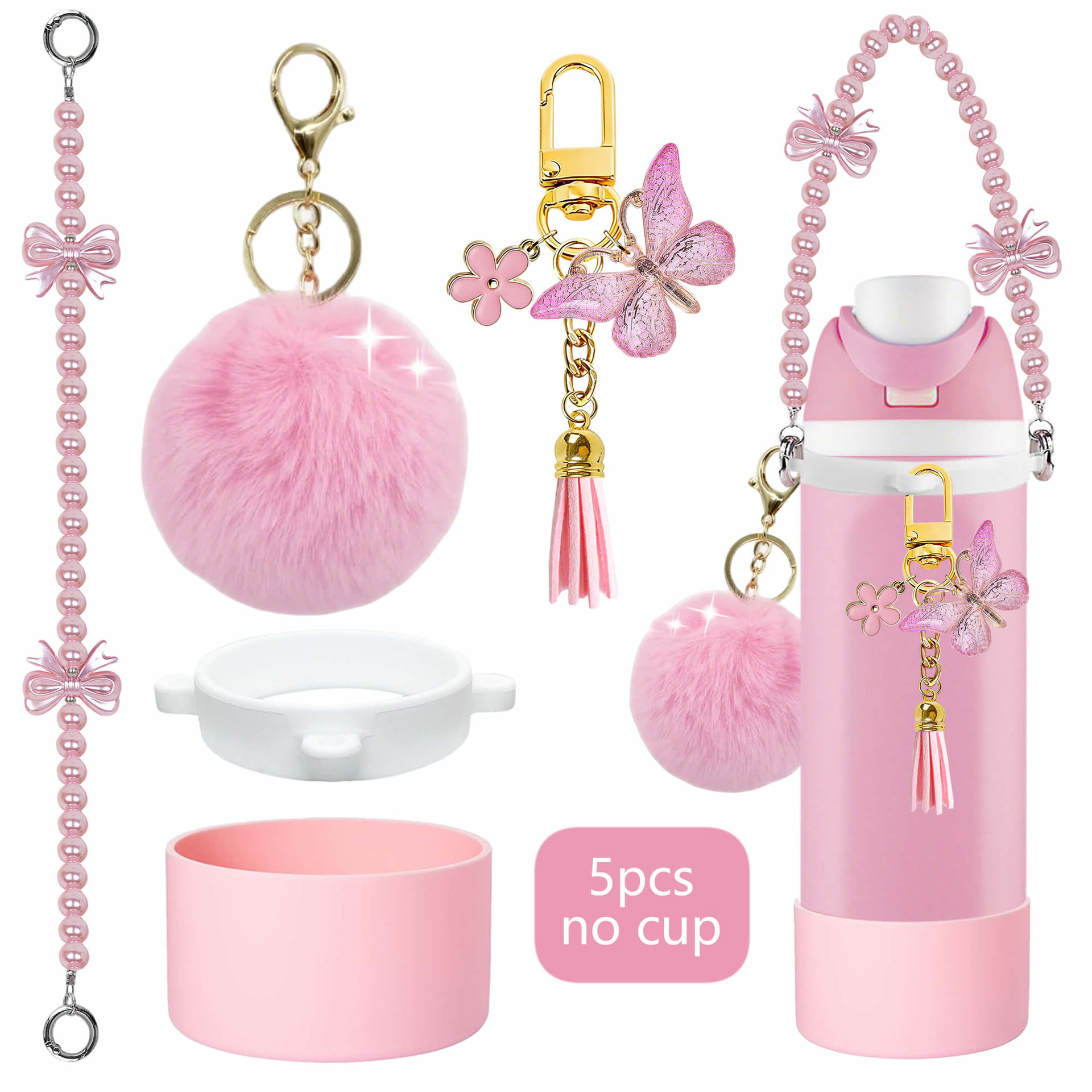 Accesorios de taza Stanley colgante de cuerda de mano flor de silicona gorra de paja de peluche colgante de taza cadena de taza de color cubierta de taza