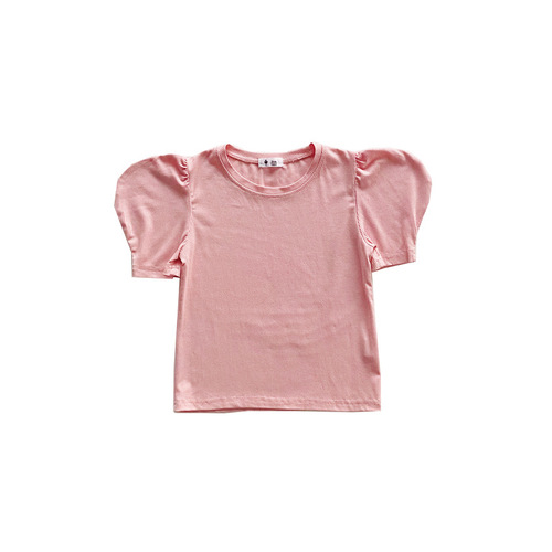 Korean style girls puff sleeve T-shirt summer style  new solid color high elastic short-sleeved t children's outer wear foreign style top