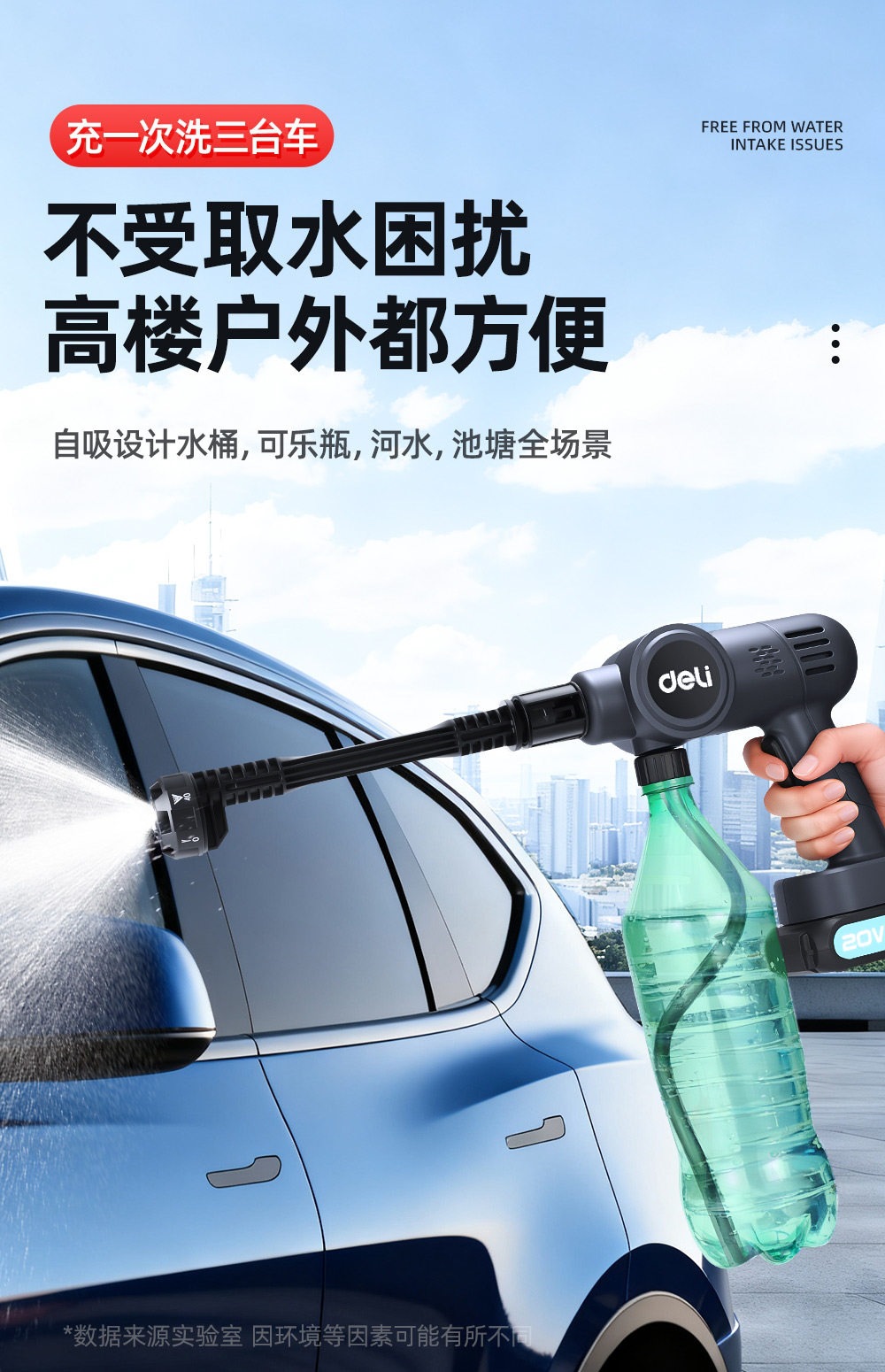 Suitable for Deli car wash high-pressure water gun, home-use wireless car washer, high-power rechargeable lithium battery, pressure-enhanced cleaning
